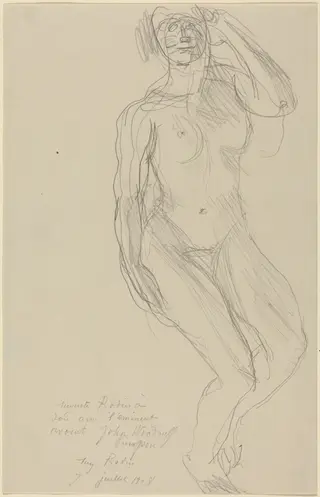 Seated Female Nude Looking Forward, by Auguste Rodin, graphite, 1908