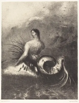 La sirene sortit des flots vetue de dards (The Siren clothed in barbs, emerged from the waves, by Odilon Redon, ink, 1883