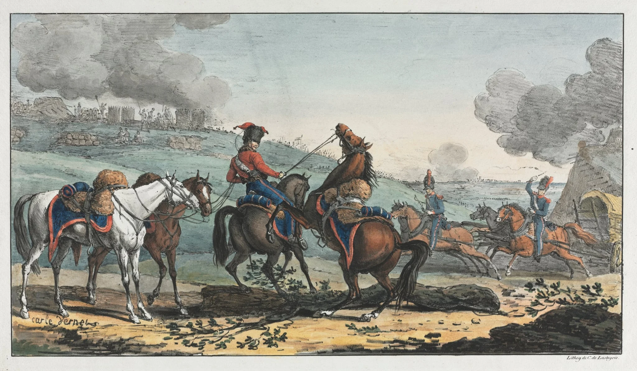 Mounted Artilleryman Leading Three Horses, detail
