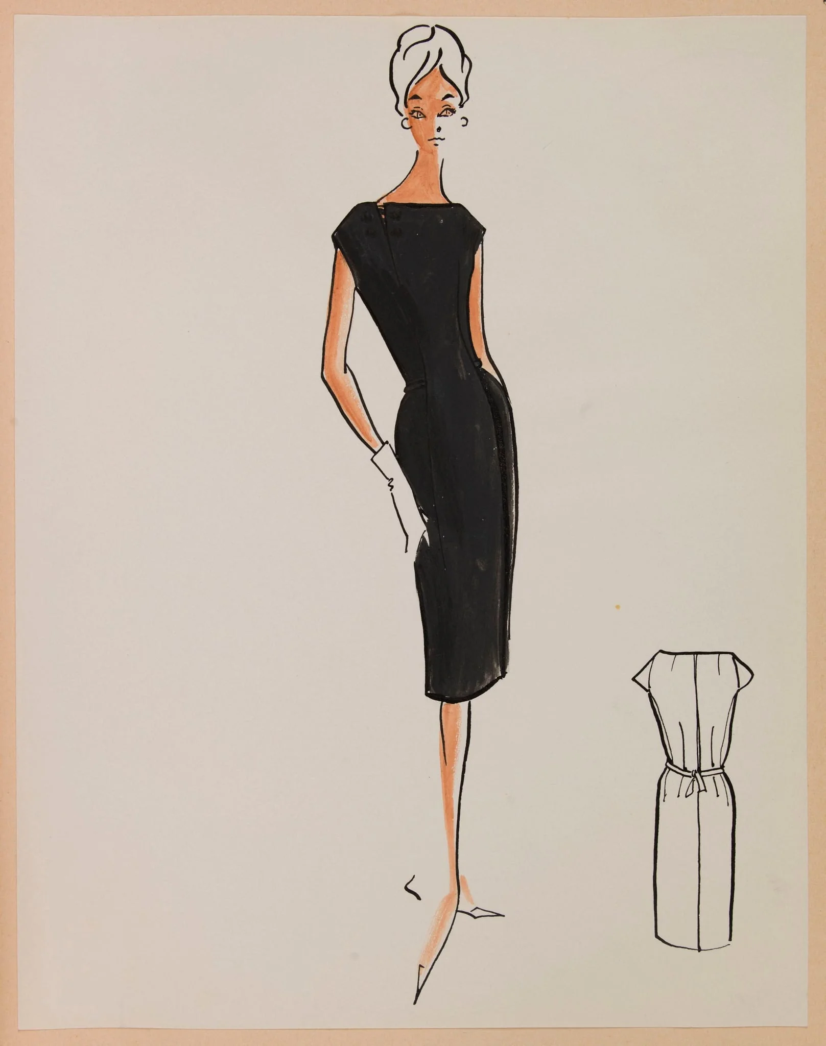 Robe ajustée noire à manches courtes, detail
