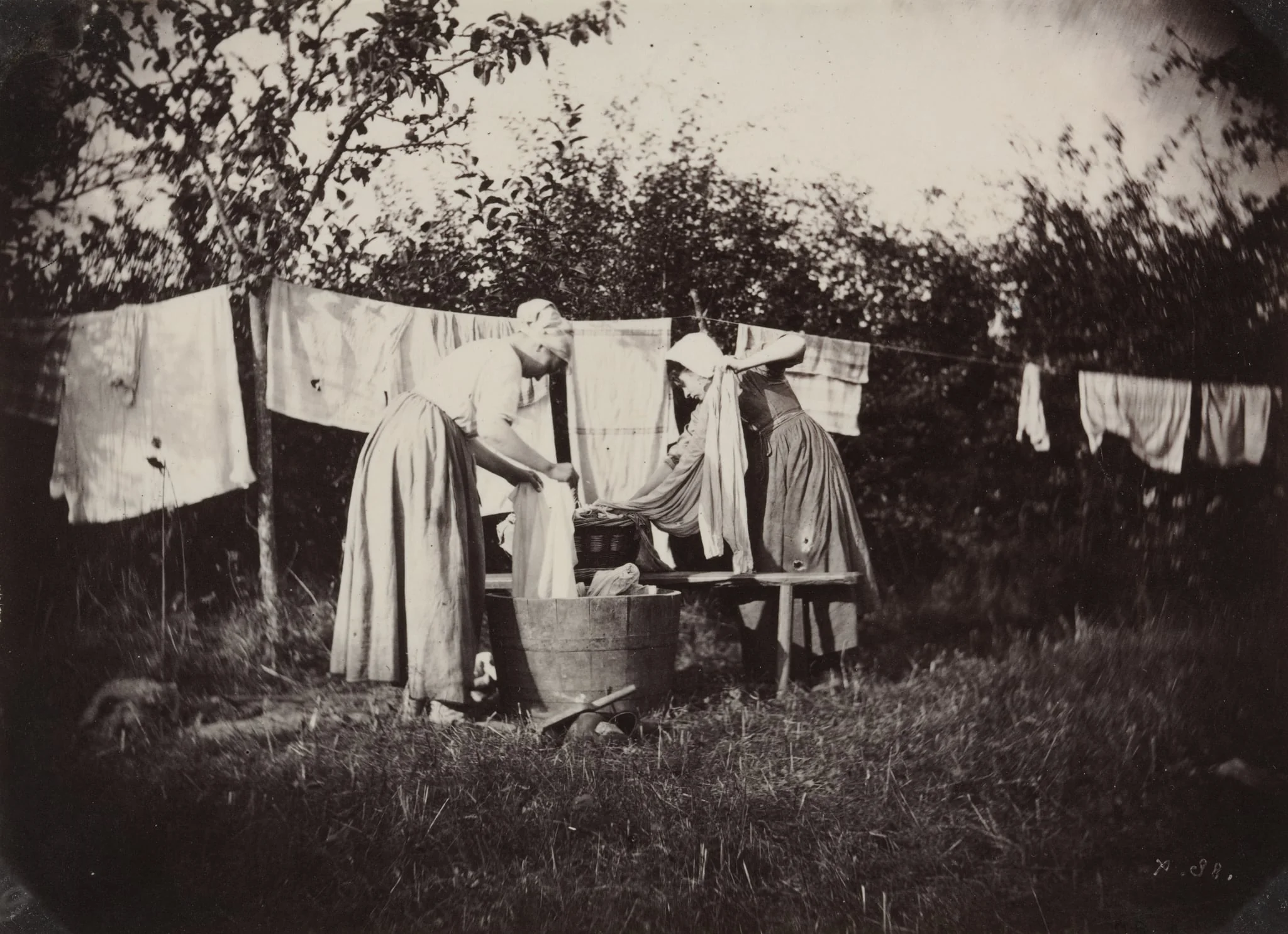 Two Female Peasants Standing, Doing Laundry, detail