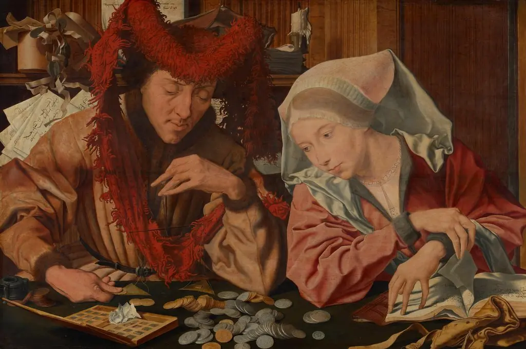 The Tax Collector and His Wife, by Marinus van Reymerswaele, oil, 1538
