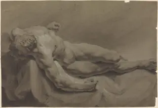A Reclining Male Nude, by Georg Raphael Donner, chalk, 1717
