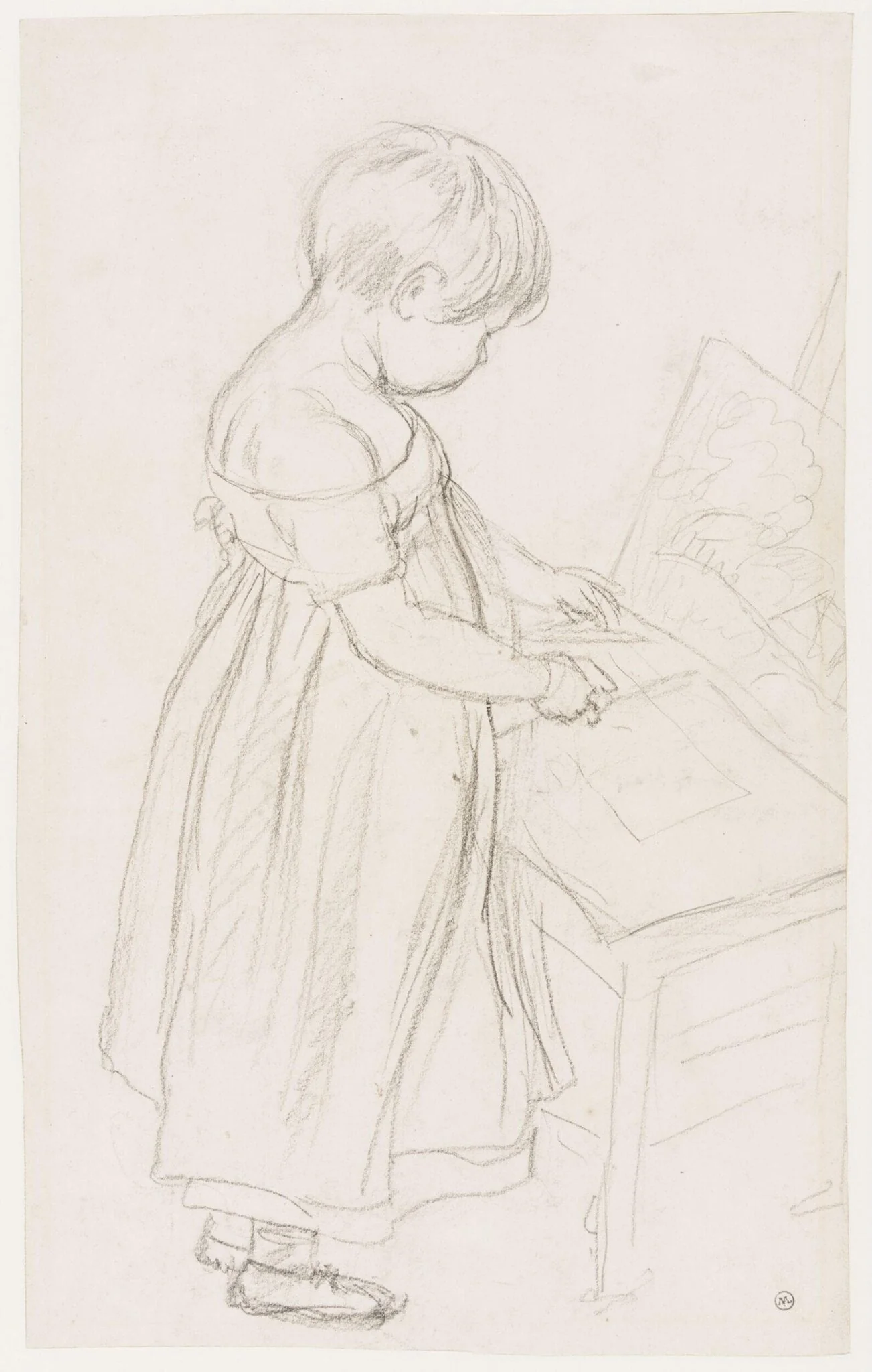 Sketch of his son John Frederick as a young child learning to draw, detail