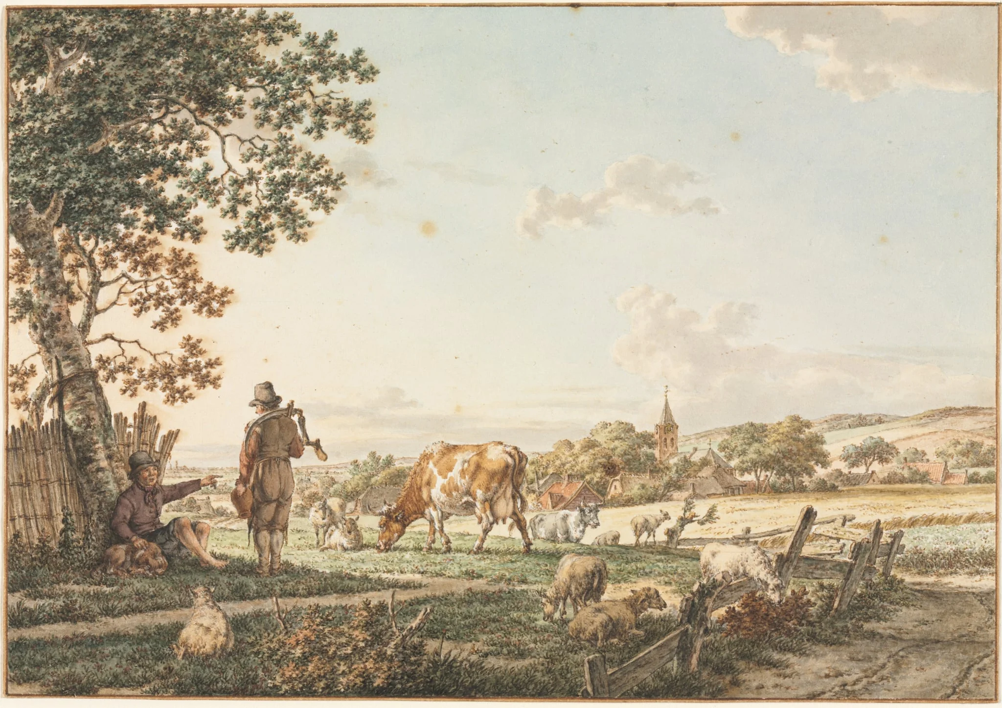 Pastoral Landscape with Village, detail