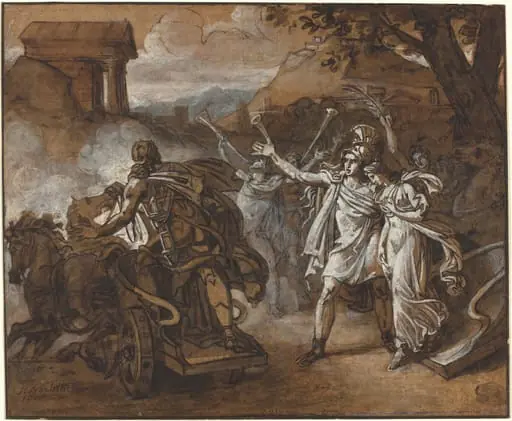Castor and Pollux Rescuing Helen, by Sébastien-Louis-Guillaume Norblin de la Gourdaine, ink, 1818