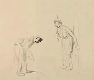 Hiding the "louis" [verso], by Jean-Louis Forain, ink, 1916