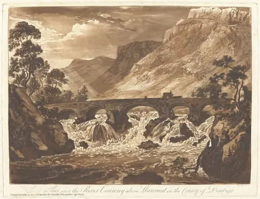 Pont-y-Pair over the River Conway above Llanrwst in the County of Denbigh, by Paul Sandby, ink, 1776