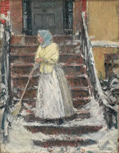 Sweeping Snow, by Childe Hassam, unspecified, 1894