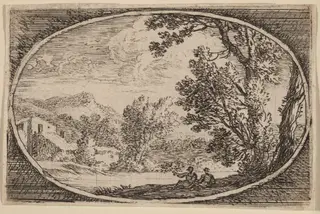 Two Men Seated Near the Waterside, by Herman van Swanevelt, ink, 1628