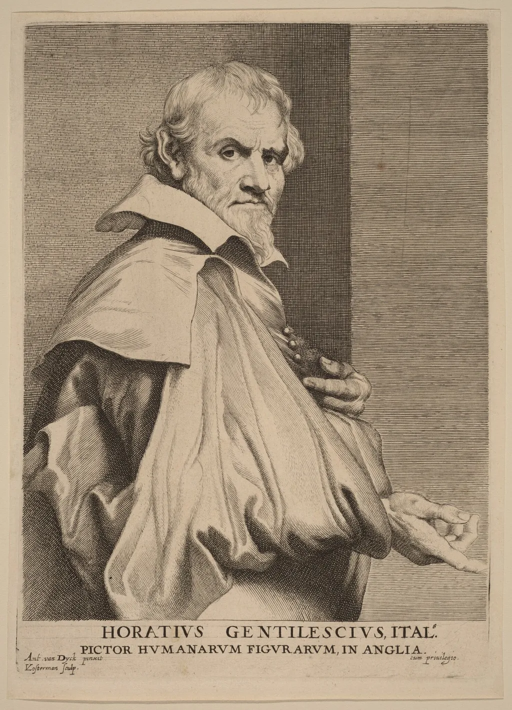 Orazio Gentileschi, by Lucas Emil Vorsterman, ink, 1634