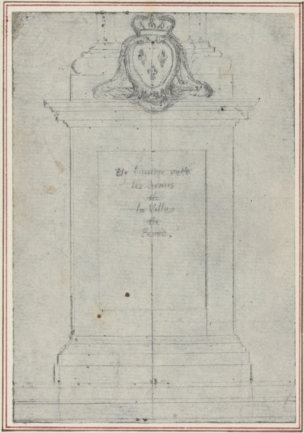 A Plinth Surmounted by the Arms of the King of France, by Hubert François Gravelot, graphite, 1736