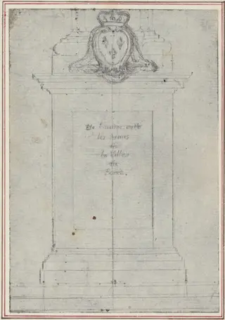 A Plinth Surmounted by the Arms of the King of France, by Hubert François Gravelot, graphite, 1736
