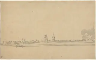 View of a Dutch Town (Delft?), by Willem van de Velde the Younger, graphite, 1670