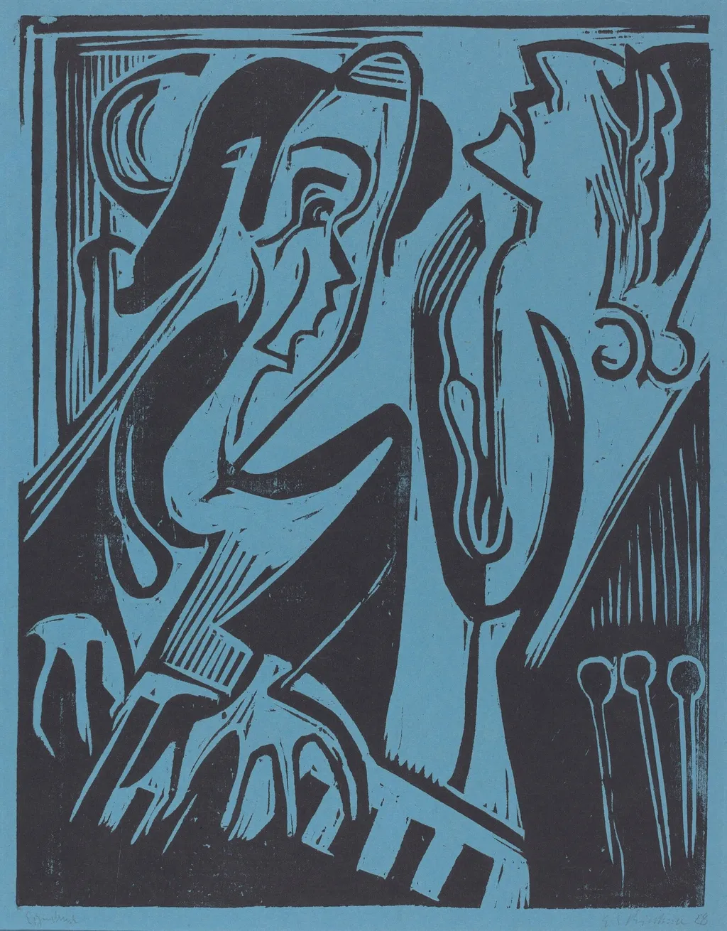 Pianist and Singer, by Ernst Ludwig Kirchner, ink, 1928