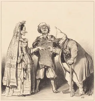 Mariage de l'Époque et du Constitutionnel, by Honoré Daumier, ink, 1846