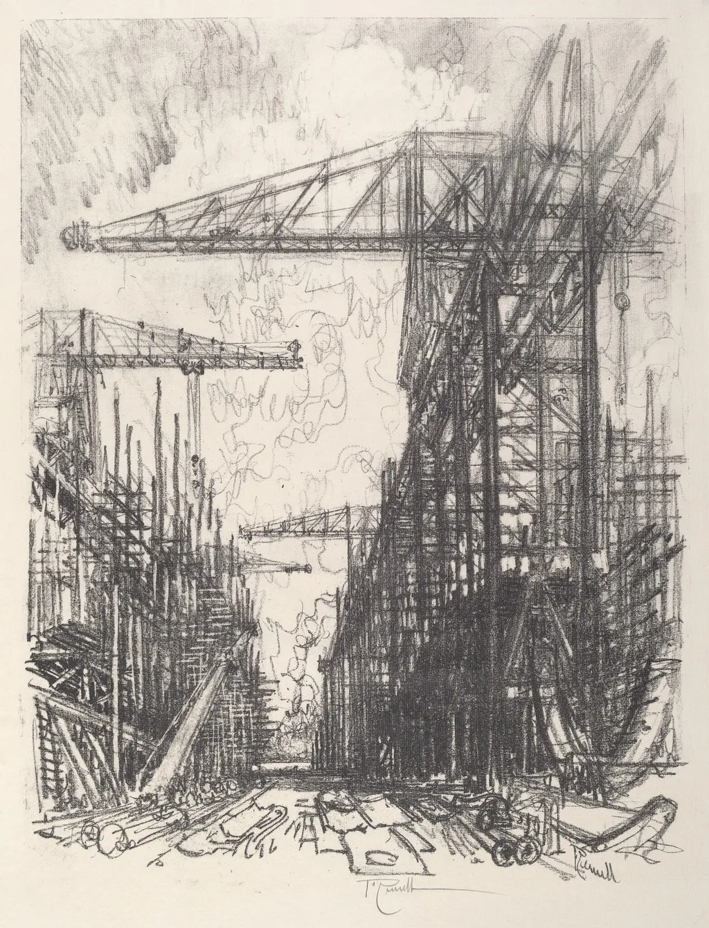 Building Destroyers, No.I, by Joseph Pennell, ink, 1917