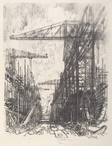 Building Destroyers, No.I, by Joseph Pennell, ink, 1917