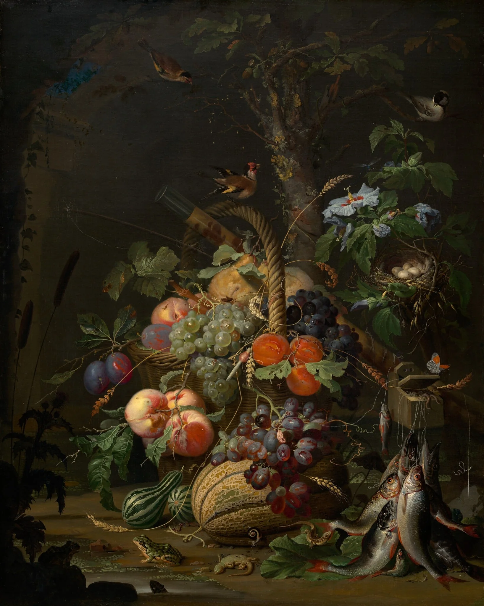 Still Life with Fruit, Fish, and a Nest, detail