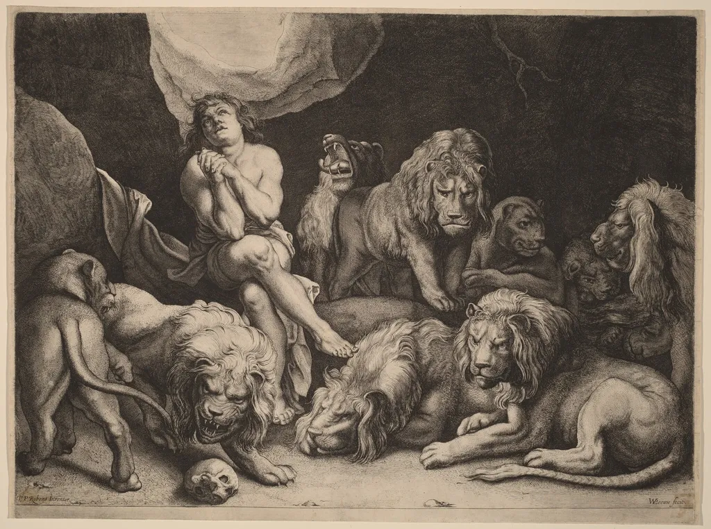 Daniel in the Lions' Den, by Willem van der Leeuw, ink, 1645