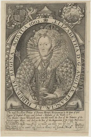 Queen Elizabeth, by Renold Elstrack, ink, 1598