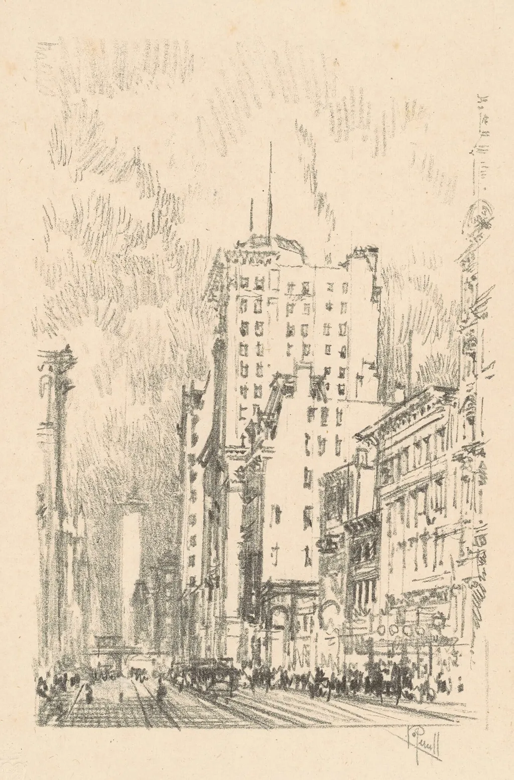 Broadway, Above Twenty-Third Street, by Joseph Pennell, ink, 1904
