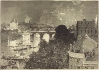 Le 14 Juillet.  Illumination de la Seine du Pont Neuf au Pont au Change, by Auguste Louis Lepère, ink, 1882