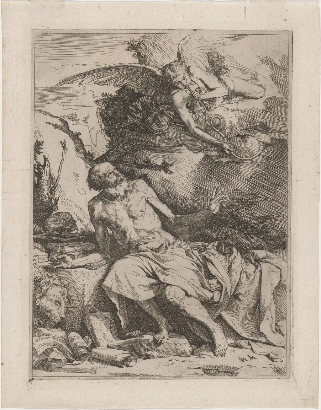 Saint Jerome Hearing the Trumpet of the Last Judgment, by Jusepe de Ribera, ink, 1621