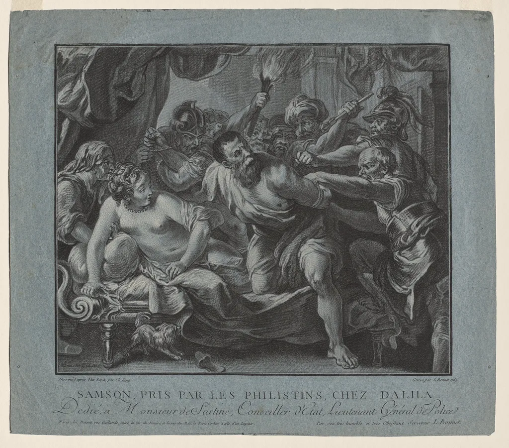 Samson Taken by the Philistines in Delilah's House, by Louis-Marin Bonnet, 1767