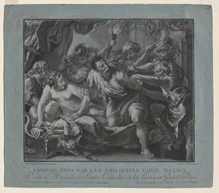 Samson Taken by the Philistines in Delilah's House, by Louis-Marin Bonnet, 1767
