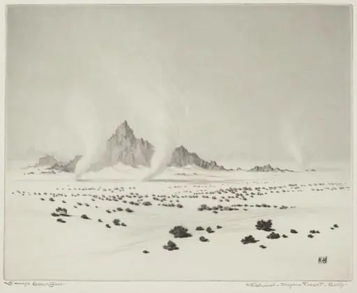 Whirlwinds, Mojave Desert, California (no.3), by George Elbert Burr, ink, 1927