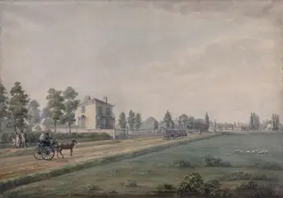 Mitcham Common, Surrey, shewing the road running along the west side, by George Scharf, watercolor, 1819