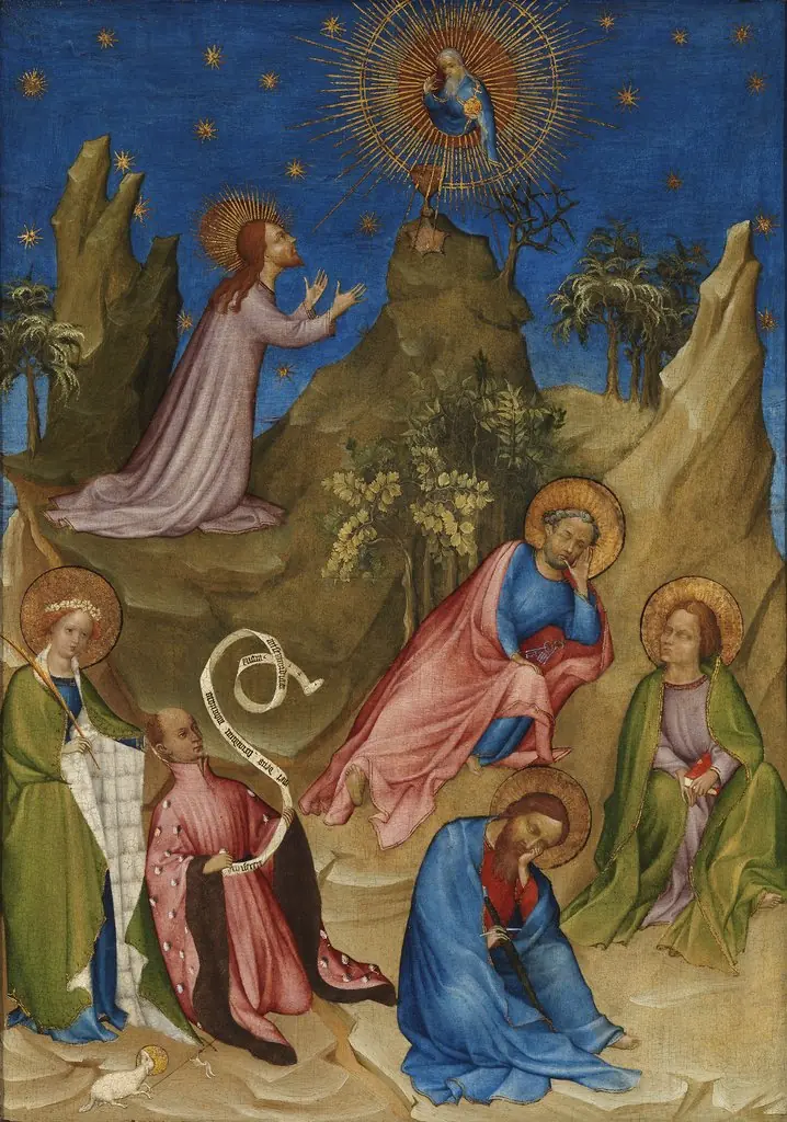 Agony in the Garden with donor Louis I of Orléans, by Colart de Laon, tempera, 1405