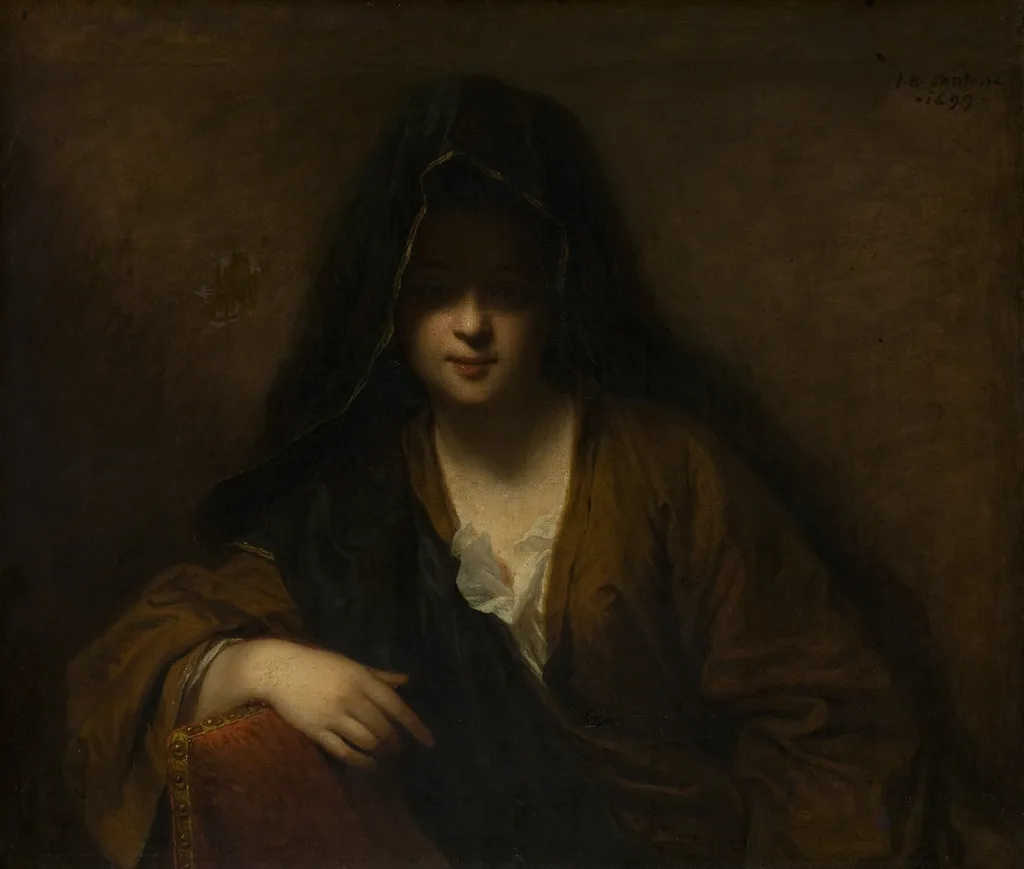 Young Lady with a Veil on Her Head, by Jean-Baptiste Santerre, oil, 1700