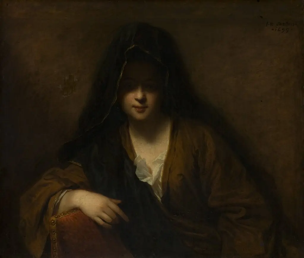Young Lady with a Veil on Her Head, by Jean-Baptiste Santerre, oil, 1700