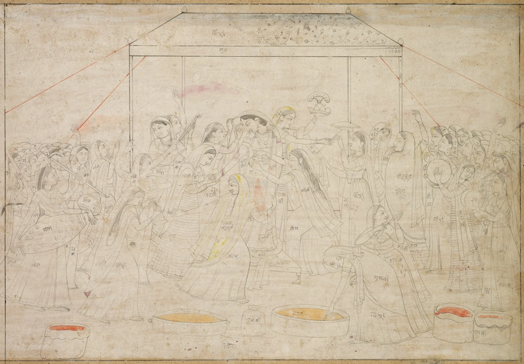Hindu God Krishna Being Dressed in Women's Clothes for Spring Festival Holi, detail