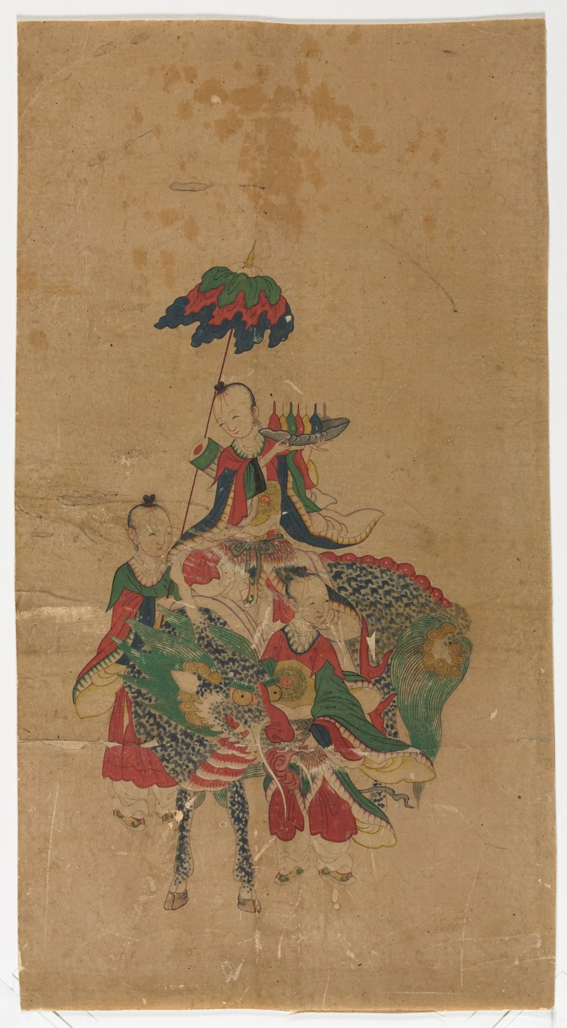 Daoist Immortal on a Qilin and Two Attendants, detail