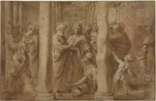 The Miracle of the Lame Man Healed by Saint Peter and Saint John, by Peter Paul Rubens, ink, 1607