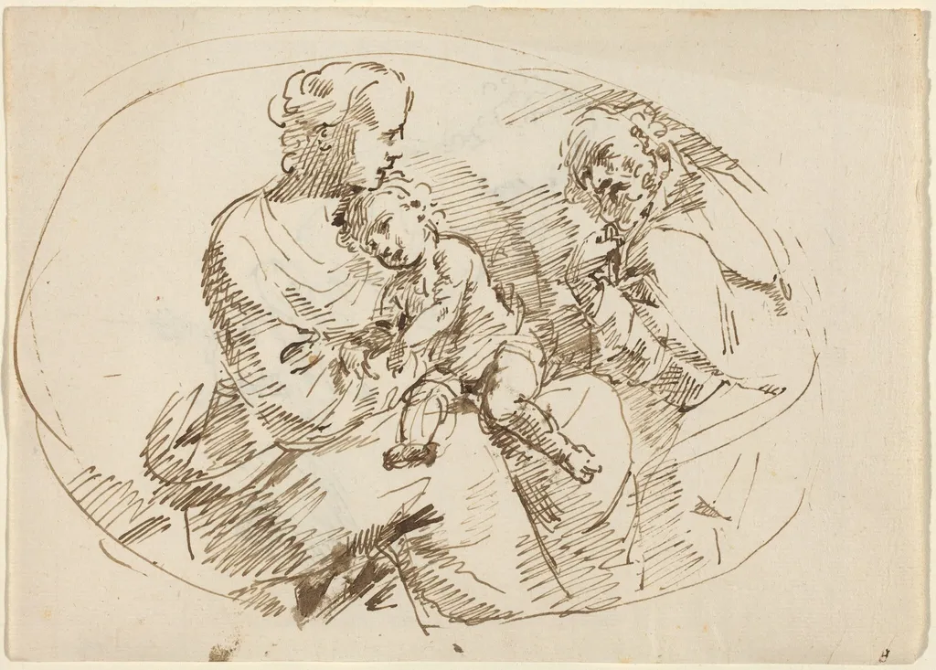 Holy Family [recto], by Donato Creti, ink, 1710