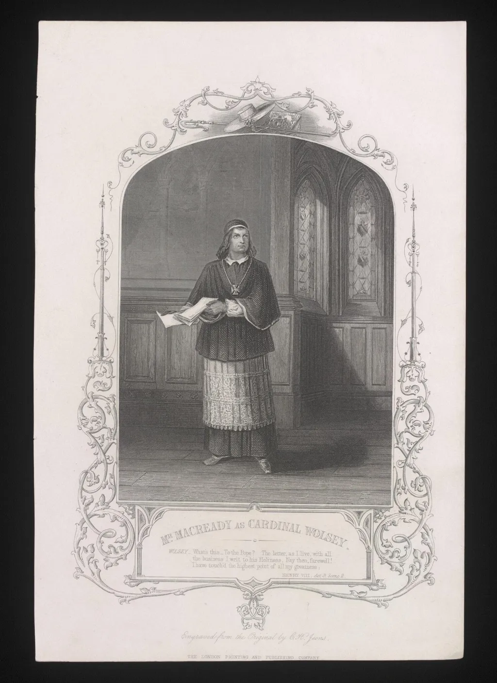 Mr Macready as Cardinal Wolsey, by Charles Henry Jeens, 1850