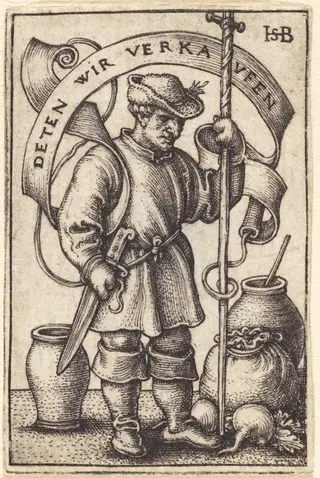 Peasant at Market, by Sebald Beham, ink, 1542
