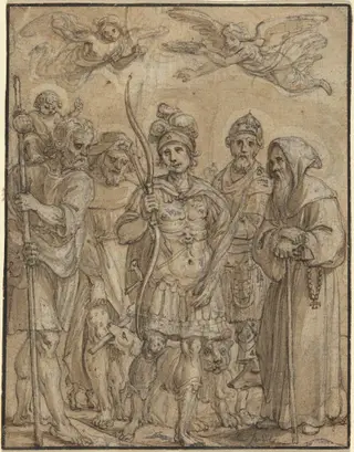 Five Saints, by Pieter de Jode I, chalk, 1602
