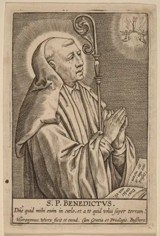 S. P. Benedictus, by Hieronymus Wierix, ink, 1586