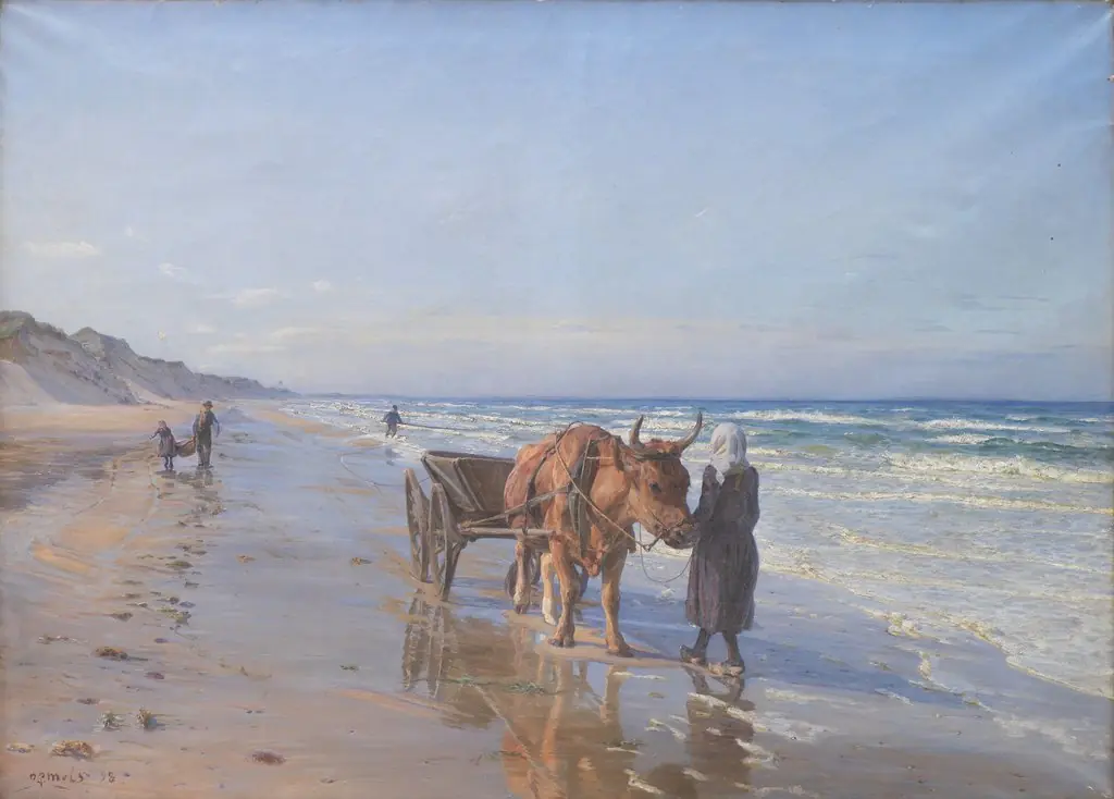 Kystboerne drager vod i landingen, by N.P. Mols, oil, 1900