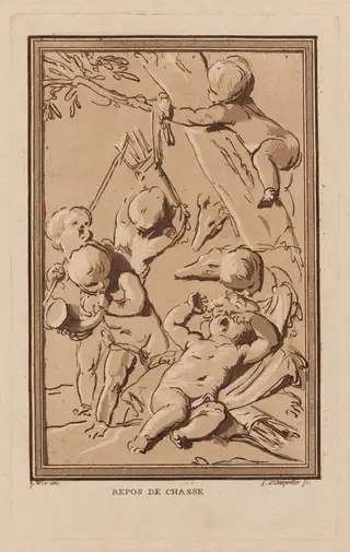 Repos de Chasse (Rest from Hunting), by François-Philippe Charpentier, ink, 1766