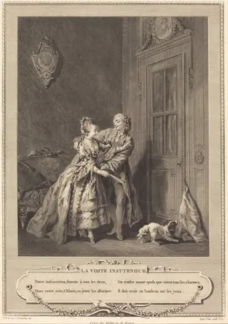 La visite inattendue, by Nicolas Joseph Voyez, ink, 1774