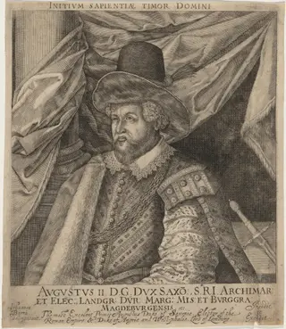 Augustus II, Elector of Saxony, by Johan Barra, ink, 1608