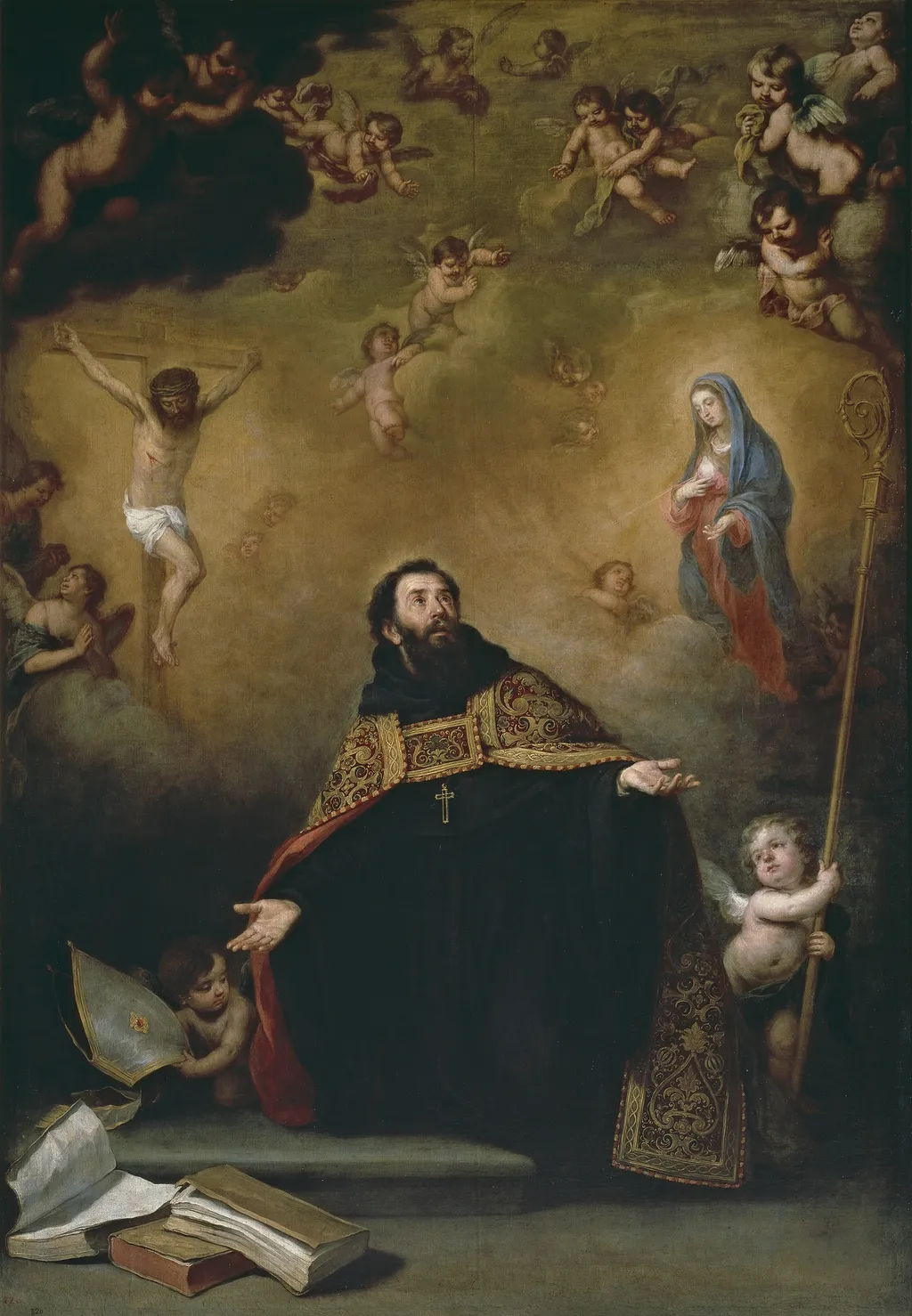 Saint Augustine between Christ and the Virgin, by Bartolomé Esteban Murillo, oil, 1664