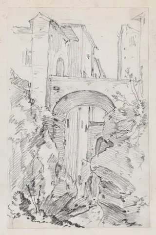 A High Bridge in Tivoli, by Joseph-Marie Vien, graphite, 1747