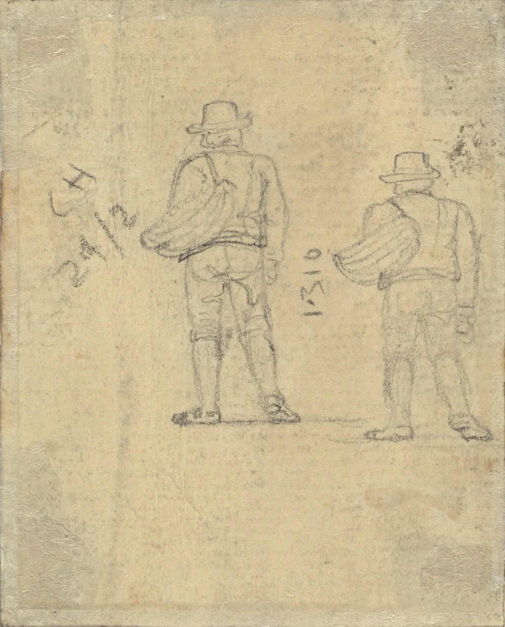 Two Studies of a Figure Holding a Basket [verso], by John Varley, graphite, 1810